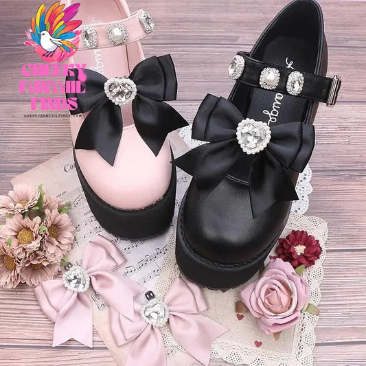 shoe charms pink black bow Designer clips for women's shoes lolita shoes accessories lady heart  heel shoes decorations Cheeky Fantail Finds
