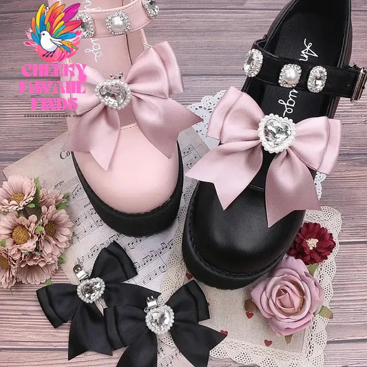 shoe charms pink black bow Designer clips for women's shoes lolita shoes accessories lady heart  heel shoes decorations Cheeky Fantail Finds