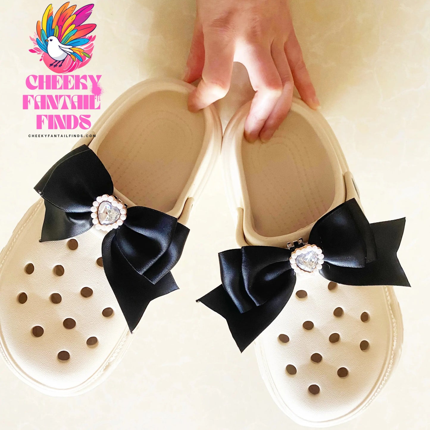 shoe charms pink black bow Designer clips for women's shoes lolita shoes accessories lady heart  heel shoes decorations Cheeky Fantail Finds