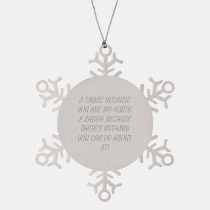 Funny Aunty Gifts, Snowflake Ornament with I Smile Because You Are My Aunty, Gift from Family to Aunty, Christmas Unique Presents - Image 1