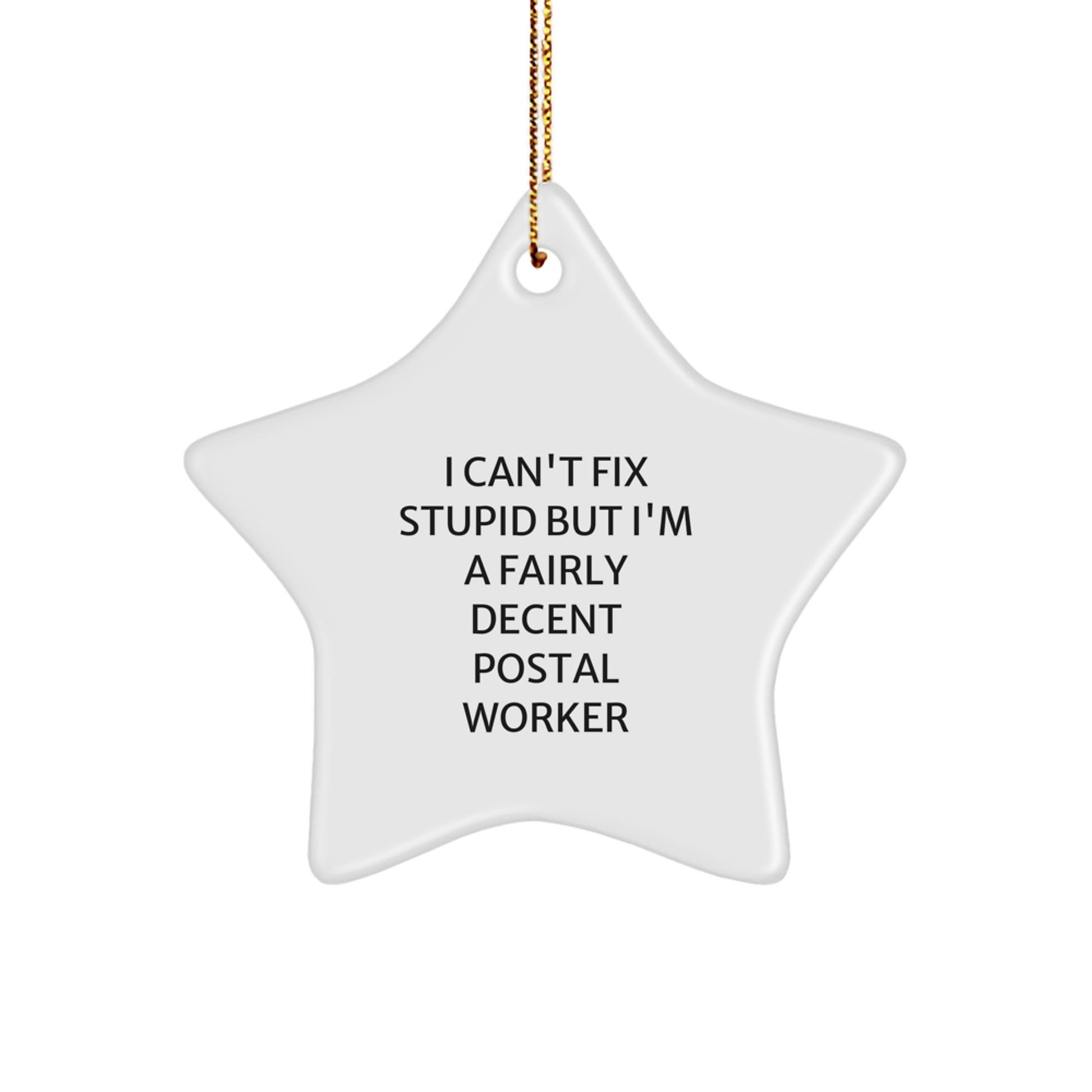 Funny Postal Worker Gifts: I Can't Fix Stupid But I'm A Fairly Decent Postal Worker Star Ornament for Christmas - Image 1