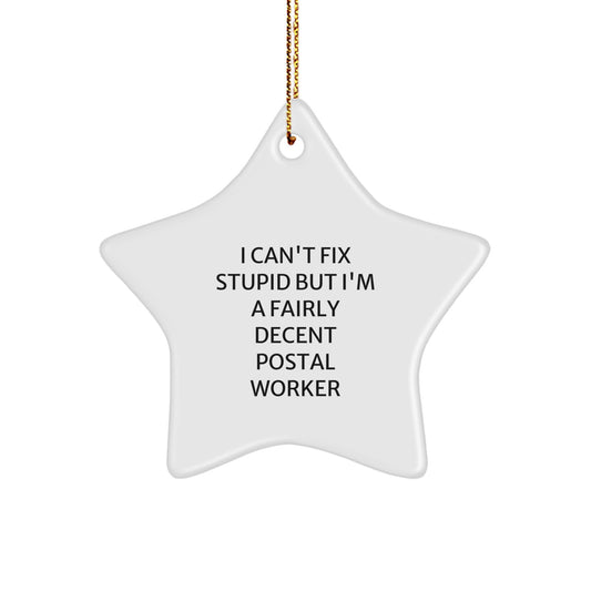 Funny Postal Worker Gifts: I Can't Fix Stupid But I'm A Fairly Decent Postal Worker Star Ornament for Christmas - Image 1