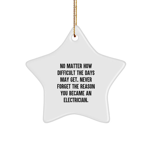 Inspirational Gifts from Electrician Friends - Christmas Star Ornament, No Matter How Difficult The Days May Get. Never Forget The Reason You Became An Electrician. for Electrician Men or Women - Image 1