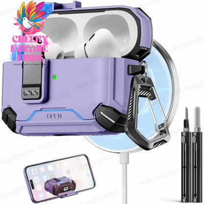 【with Invisible Phone Stand】Secure Lock Case for AirPods Pro Case Cover Magnetic Case For Apple AirPod 4 Wireless Charing Case Cheeky Fantail Finds