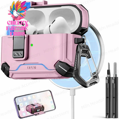 【with Invisible Phone Stand】Secure Lock Case for AirPods Pro Case Cover Magnetic Case For Apple AirPod 4 Wireless Charing Case Cheeky Fantail Finds